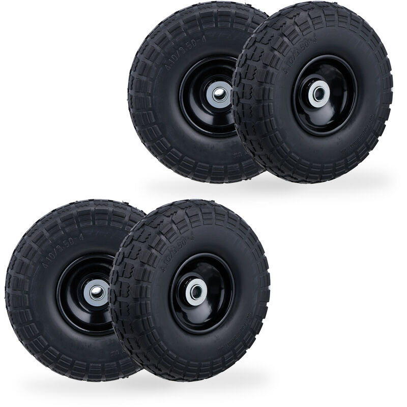 foto del prodotto ruota per carriola 4.10/3.50-4', set da 4 gomme piene antiforatura, cerchi in acciaio, fino a 150 kg, nero - relaxdays