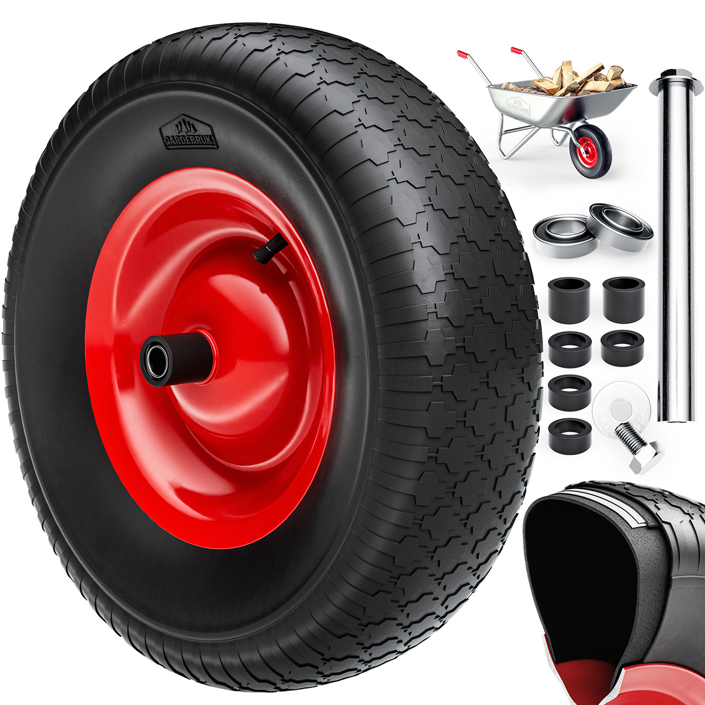 foto del prodotto ruota per carriola antiforatura pu 39cm-95mm