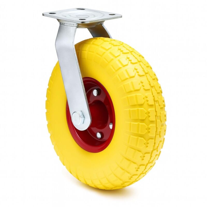 foto del prodotto ruota piroettante anti foratura gialla 258x78mm max 150 kg con cerchio in metallo wiltec