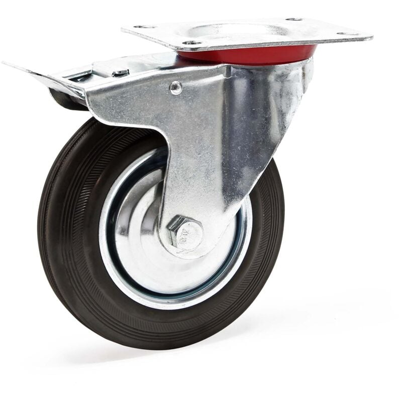 foto del prodotto ruota piroettante doppio stop max 130kg 160mm con freno e piastra di montaggio per carrelli, mobili wiltec