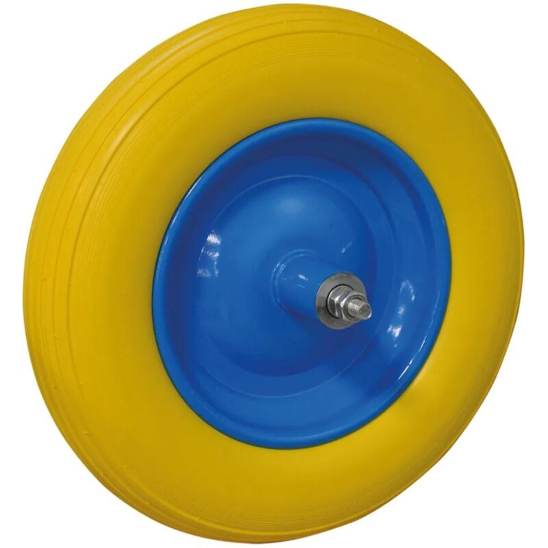 foto del prodotto ruota poliuretanica piena con cuscinetto per carriola industriale 125 mm perno corto