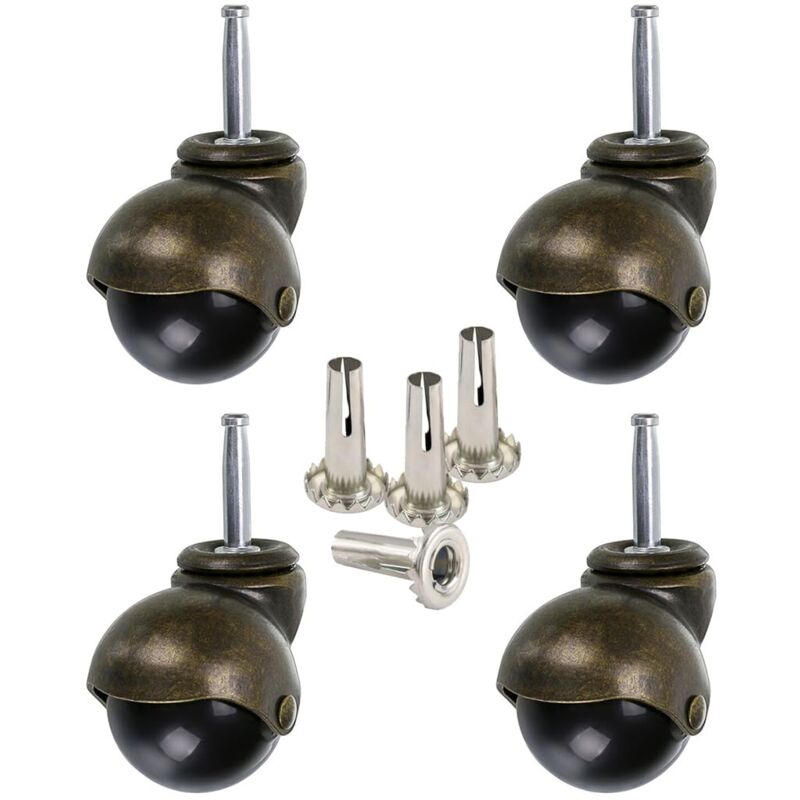 foto del prodotto ruote a sfere in bronzo da 40 mm, ruote per mobili con prese, ruote a sfere rotonde, sostituzione per mobili, divani, sedie, armadi, confezione da 4