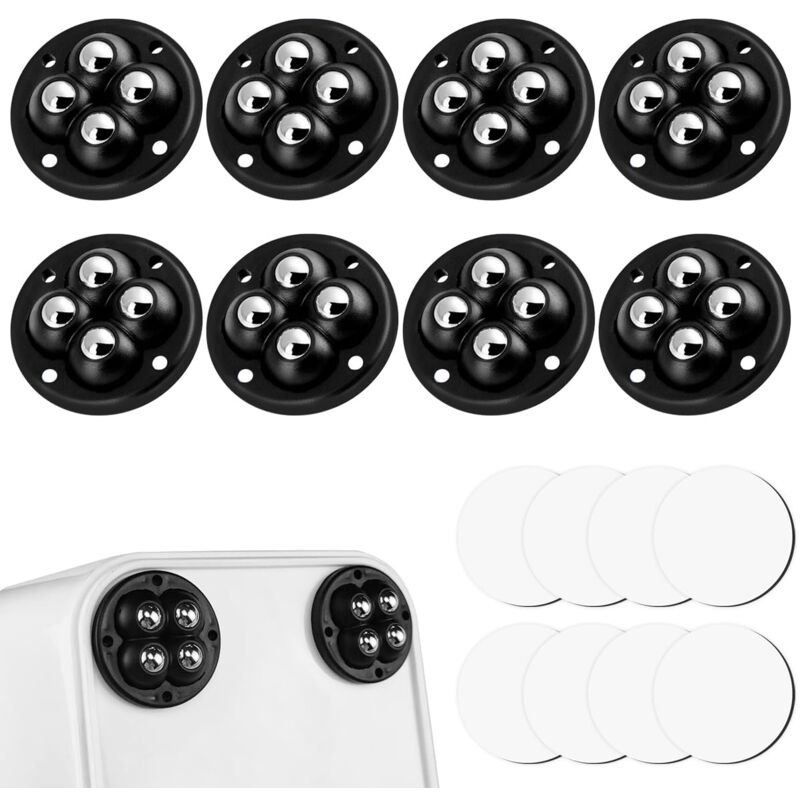 foto del prodotto ruote autoadesive, 8 ruote a sfera, mini ruote a 360 gradi, ruote a sfera autoadesive, mini ruote universali, per mobili, per scatole portaoggetti,
