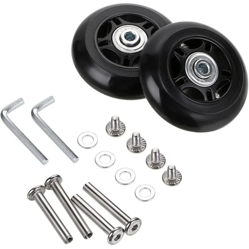 foto del prodotto ruote di ricambio per valigie da 70 x 24 mm, kit di riparazione per ruote di valigie, chiave per asse e viti per carrelli, pattini in linea e
