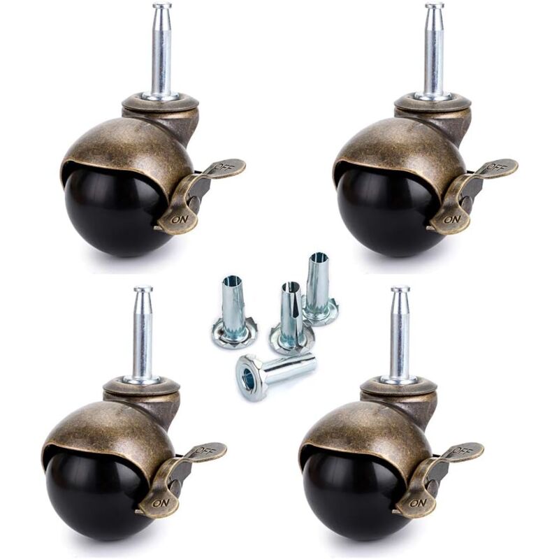foto del prodotto ruote girevoli a sfera in bronzo da 1,5 pollici, ruote per mobili con boccole, ruote a sfera rotonde con freno, sostitutive per mobili, divani,