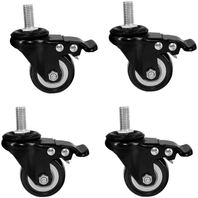 foto del prodotto ruote girevoli per carrelli m8x25mm, 4 pezzi, con portata di 240 kg, ruote girevoli in pu per mobili ruote girevoli con freno sollbry