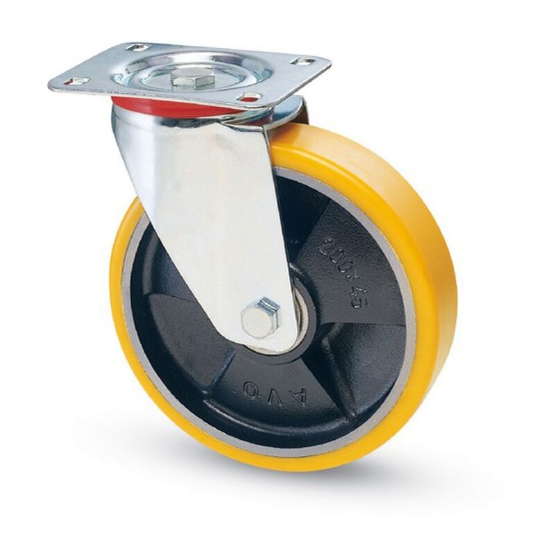 foto del prodotto ruote industriali poliur. nucleo ghisa piastra girevole freno 24ant - mm.150x30 piastra mm.100x85 - 155h. p. kg.200