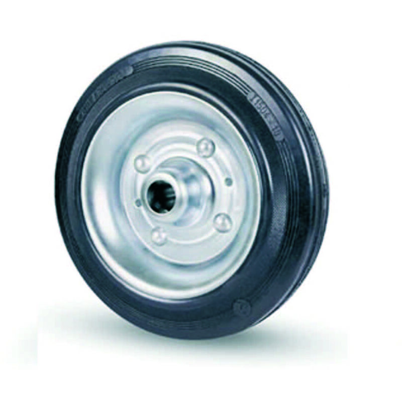 foto del prodotto ruote industriali semplici flangia acciaio in gomma 112 mm.80x25 foro mm.12 50dan