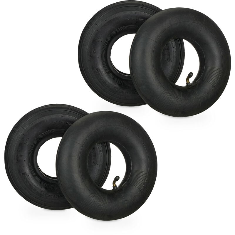 foto del prodotto ruote per carriola con camera d aria, set 2 ruotini di scorta, 3.00 4 , gomma per carrello, regge 125 kg, nero relaxdays