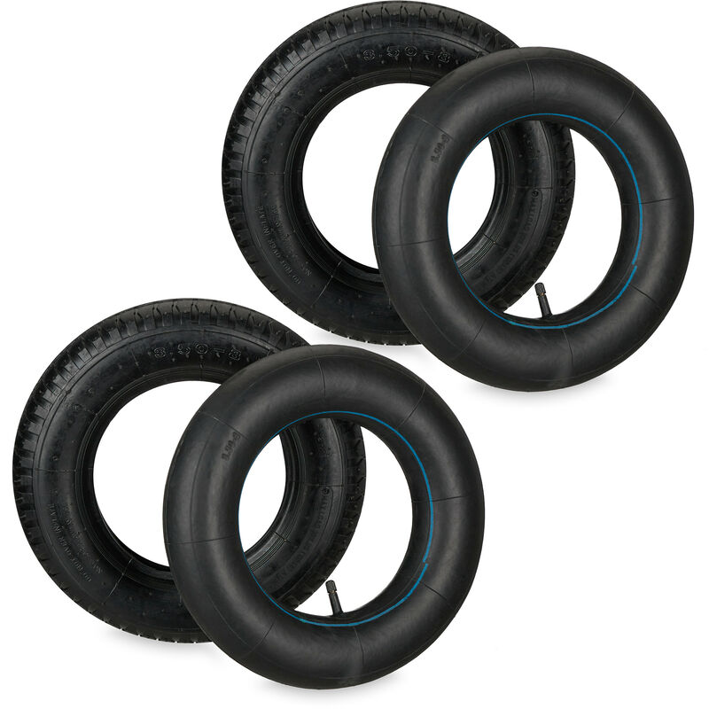 foto del prodotto ruote per carriola con camera d aria, set 2 ruotini di scorta, 3.50 8 , gomma per carrello, regge 154 kg, nero relaxdays