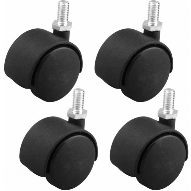 foto del prodotto ruote per mobili 4 x 40 mm senza freni con asse filettato m8 x 15 mm, altezza 65 mm, portata massima 30 kg, scatola per ruote per mini carrelli