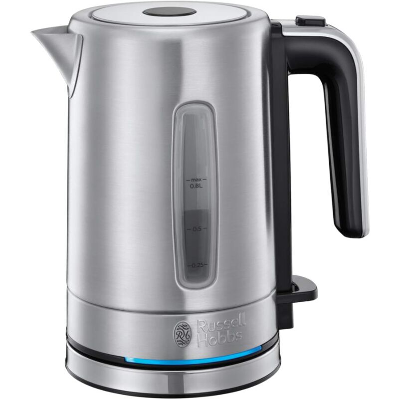 foto del prodotto russell hobbs bollitore elettrico piccolo 0,8 l, 2200w acciaio inox illuminazione a led, filtro anticalcare rimovibile, indicatore esterno del
