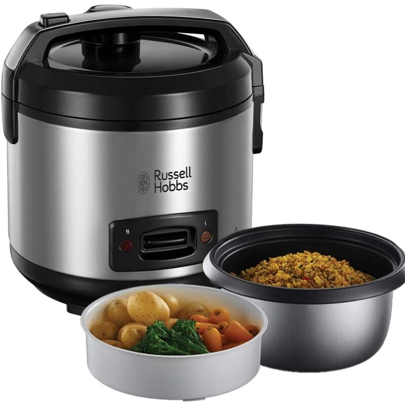 foto del prodotto russell hobbs cuociriso 1,2 l, incluso inserto per cottura a vapore pentola con rivestimento antiaderente cucchiaio per riso e misurino,
