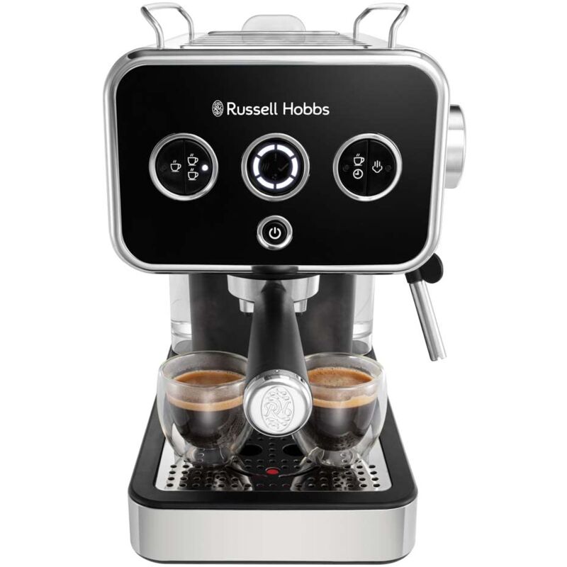 foto del prodotto russell hobbs macchina caff espresso nero con portafiltro acciaio inox pressione 15 bar inserto 1 2 tazze cialde ese dosaggio automatico