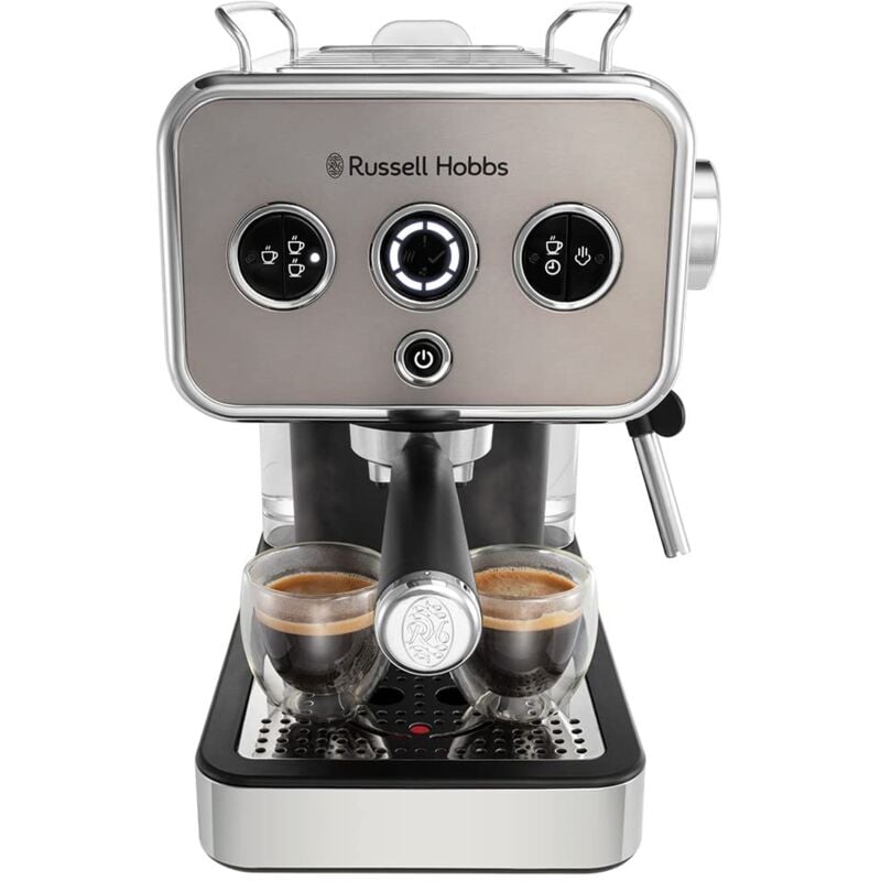 foto del prodotto russell hobbs macchina caff espresso titanio con portafiltro acciaio inox pressione 15 bar inserto 1 2 tazze cialde ese dosaggio automatico