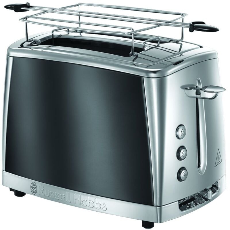 foto del prodotto russell hobbs tostapane 2 fette acciaio inox color grigio scomparti per toast extra larghi 6 livelli di doratura funzione di scongelamento e