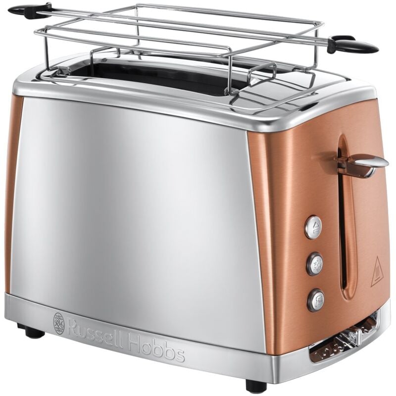 foto del prodotto russell hobbs tostapane 2 fette acciaio inox color rame scomparti per toast extra larghi 6 livelli di doratura, funzione di scongelamento e