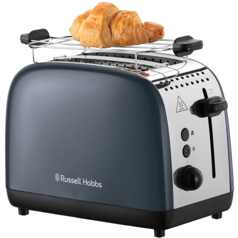 foto del prodotto russell hobbs tostapane 2 fette acciaio inox grigio scomparti per toast extra larghi 6 livelli di doratura funzione di scongelamento funzione