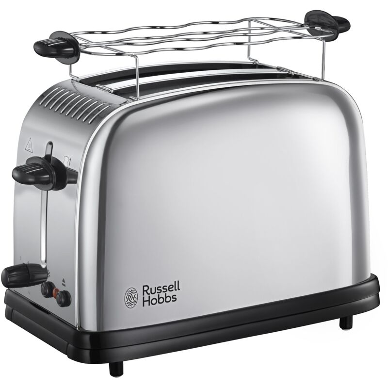 foto del prodotto russell hobbs tostapane 2 fette acciaio inox lucidato scomparti per toast extra large 6 livelli di doratura funzione di scongelamento,