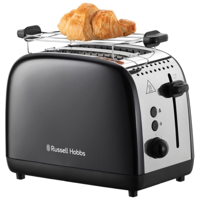 foto del prodotto russell hobbs tostapane 2 fette acciaio inox nero scomparti per toast extra larghi 6 livelli di doratura scongelamento funzione solleva e