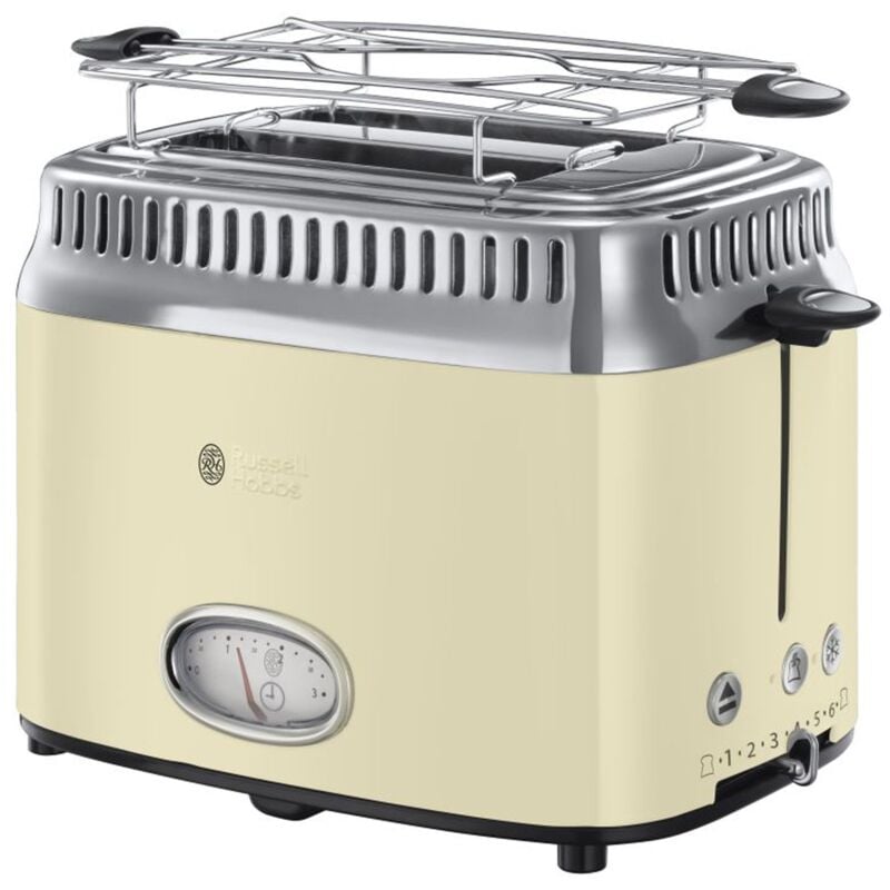 foto del prodotto russell hobbs tostapane 2 fette display per il conto alla rovescia in design retr acciaio inox color crema 6 livelli di doratura funzione di