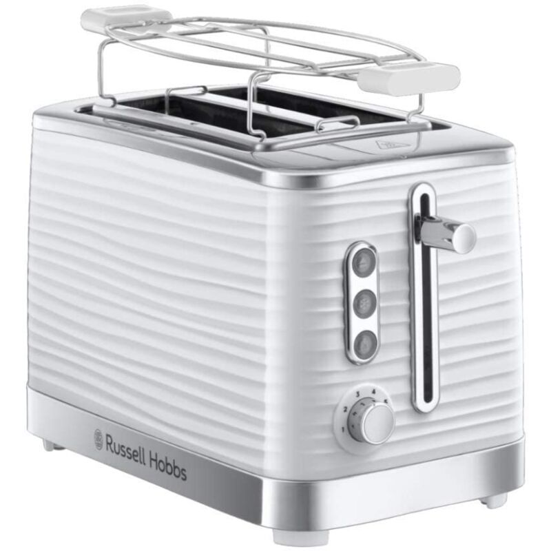 foto del prodotto russell hobbs tostapane bianco 2 fette struttura lucida color bianco fessure per toast extra larghe 6 livelli di doratura funzione di