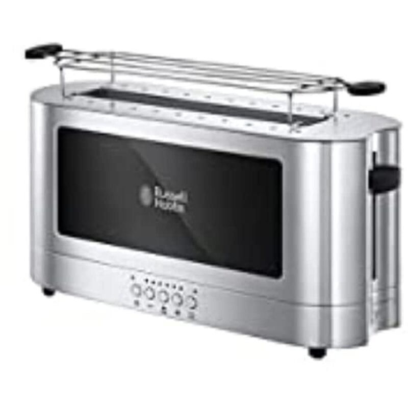 foto del prodotto russell hobbs tostapane design lungo 2 fette o 1 fetta larga di pane vetro elegance e acciaio inox scomparto per toast extra ampio, 6 livelli