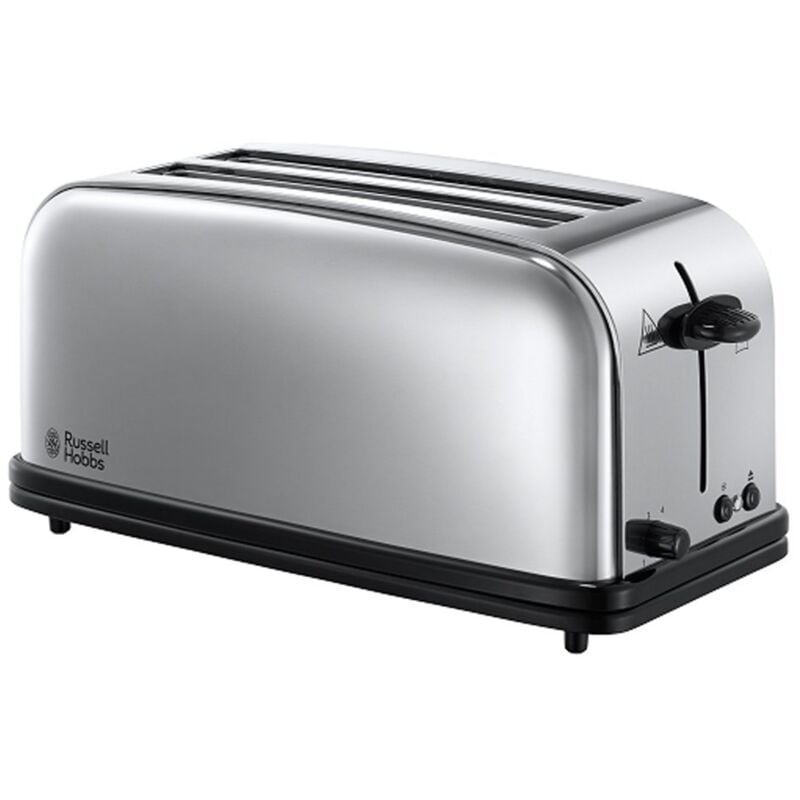 foto del prodotto russell hobbs tostapane design lungo a 2 slot per 4 fette o 2 fette di pane larghe acciaio inox lucidato scomparti per toast extra larghi, 6