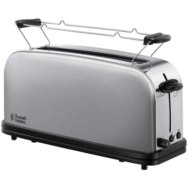foto del prodotto russell hobbs tostapane design lungo per 2 fette o 1 fetta larga di pane acciaio inox satinato scomparto per toast extra ampio, 6 livelli di