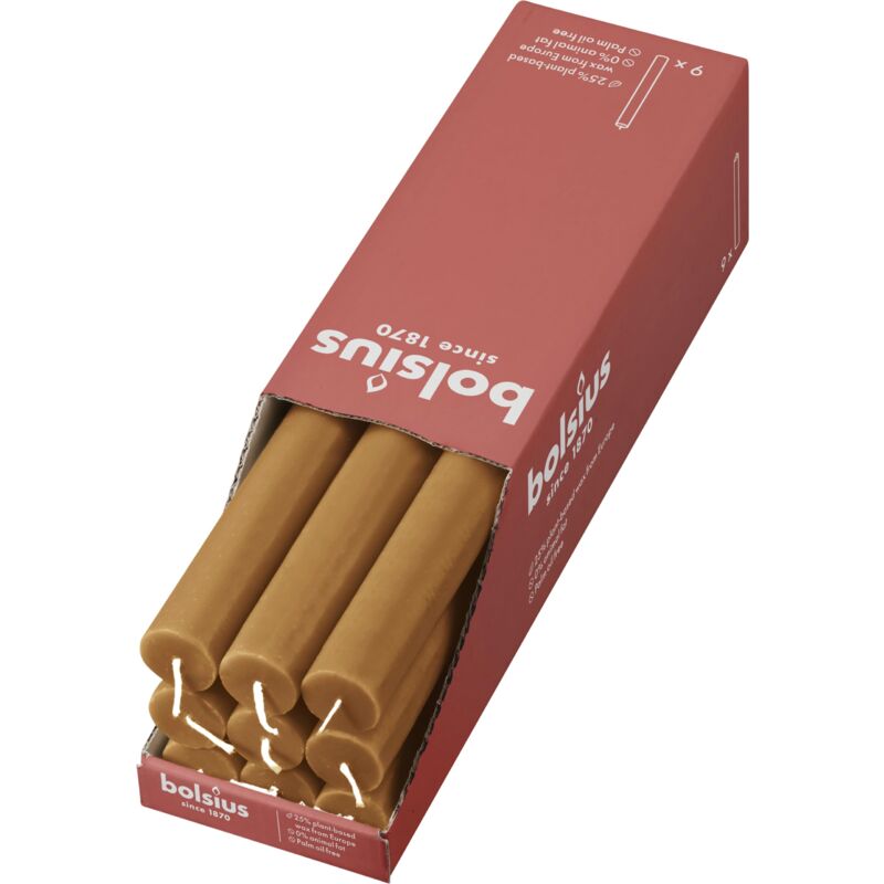 foto del prodotto rustik candele a bastoncino, colore marrone chiaro, set da 9 pezzi, lunghezza 13 ore, non profumate, cera vegetale naturale, senza gocciolamento,