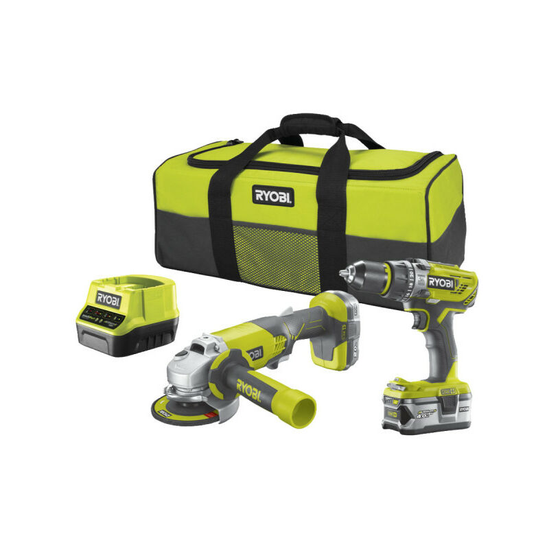foto del prodotto ryobi 18v impact drill driver set smerigliatrice angolare oneplus 18v 1 batteria 18v 2.0 ah 1 batteria 18v 4.0 a