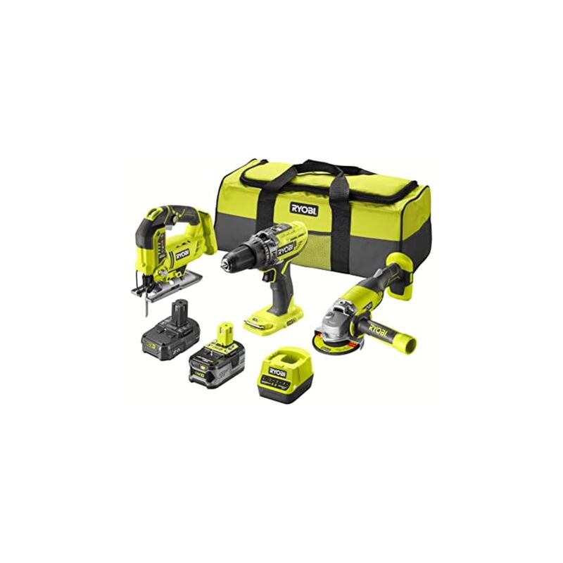 foto del prodotto ryobi 18v oneplus r18dd 252s set di trapani driver 115mm 18v grinder r18ag0 18v r18js 0 pendulum jig saw 2 batte