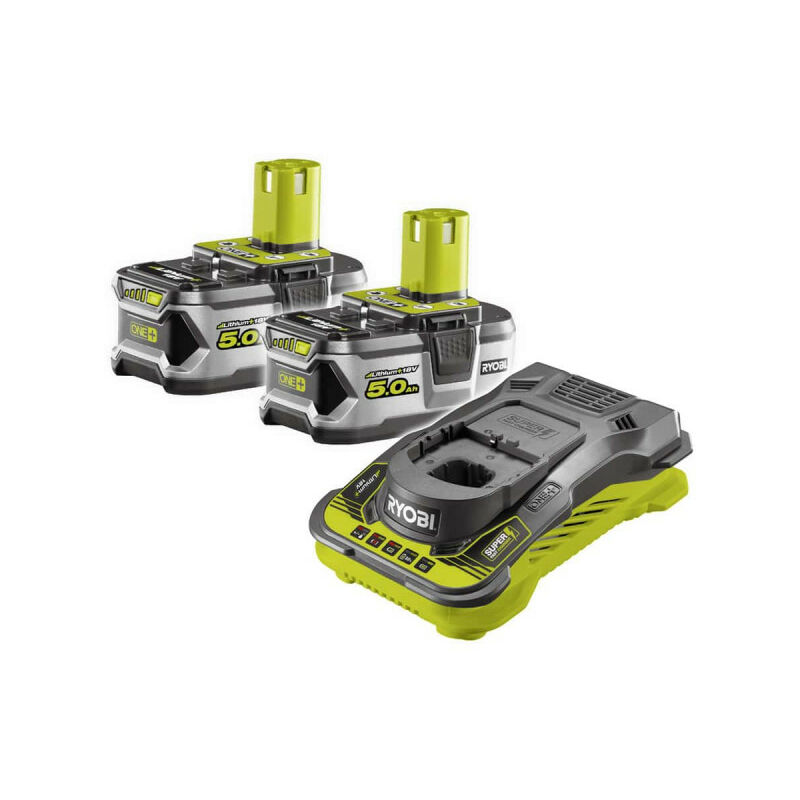 foto del prodotto ryobi 2 batterie agli ioni di litio 18v oneplus 5,0 ah 1 caricatore rapido rc18150 250g
