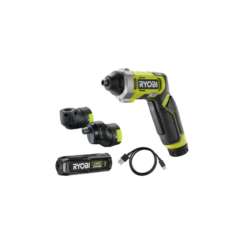 foto del prodotto ryobi avvitatore 4v usb litio 1 batteria 2,0ah confezione da 10 punte mandrino remoto ingranaggio angolare rsd