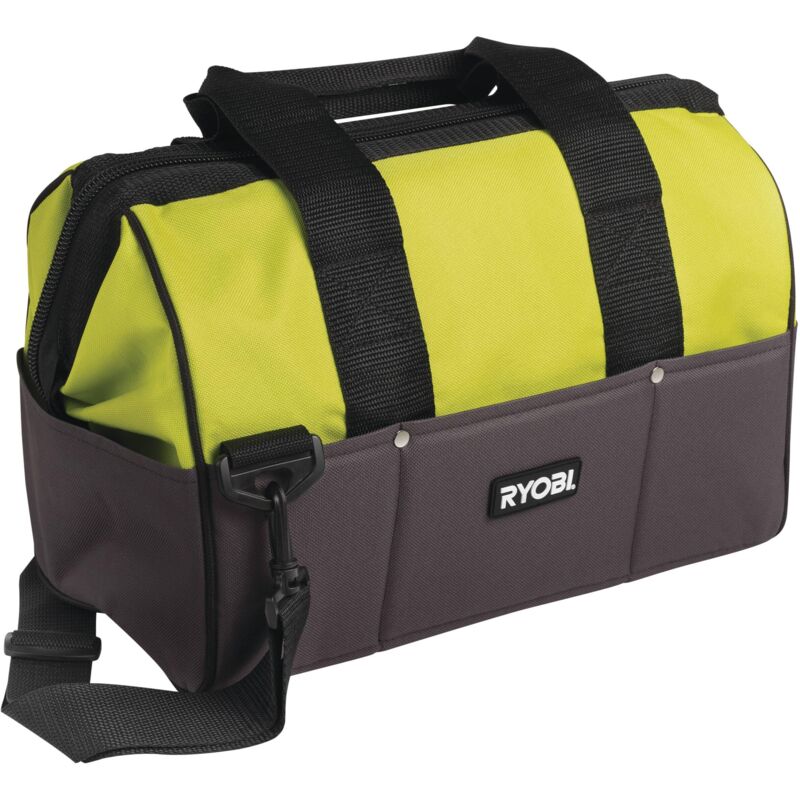 foto del prodotto ryobi borsa rinforzata verde e nera 460x305x305 mm per 3 o 4 utensili one tasche laterali aperte e chiusura a zip de 2 maniglie rinforzate, 1
