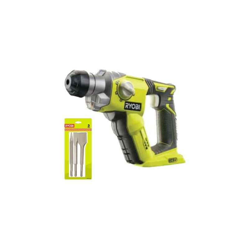 foto del prodotto ryobi confezione 18v oneplus trapano a percussione senza batteria e caricatore r18sds 0 kit 3 sds scalpelli rioby 1 p