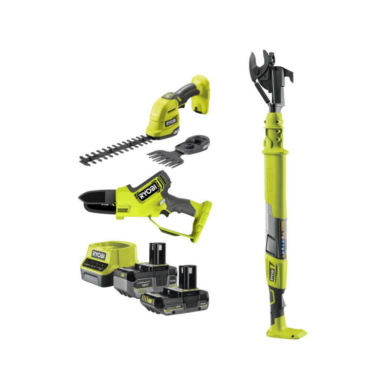 foto del prodotto ryobi confezione 18v potatore manuale cesoie intagliatore di piante tagliasiepi 2 batterie 4,0ah e 2,0ah caric