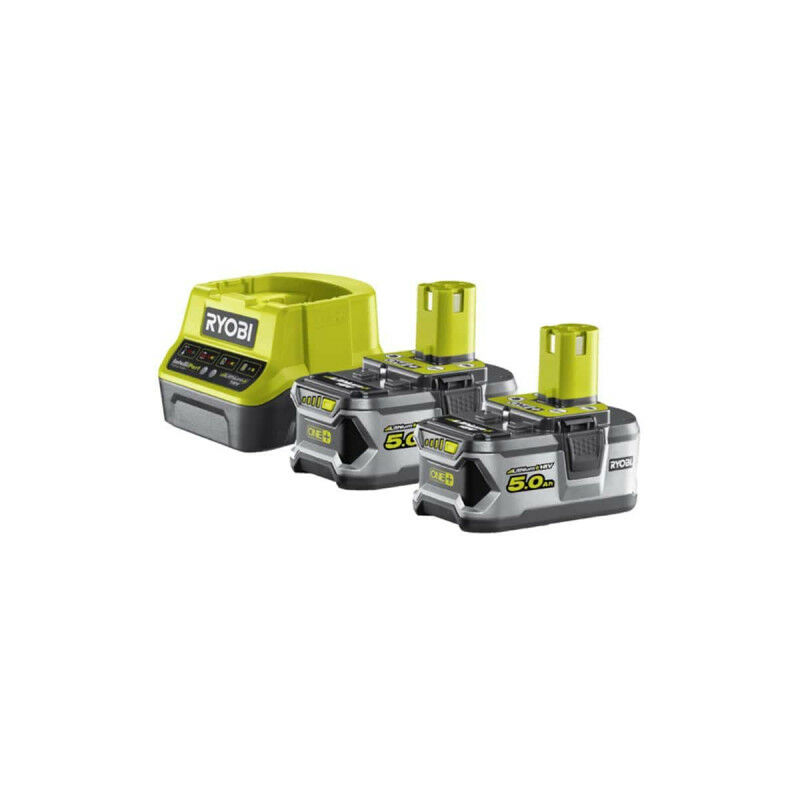 foto del prodotto ryobi confezione 2 batterie 18v oneplus 5.0ah lithiumplus 1 caricabatterie rapido 2.0ah rc18120 250