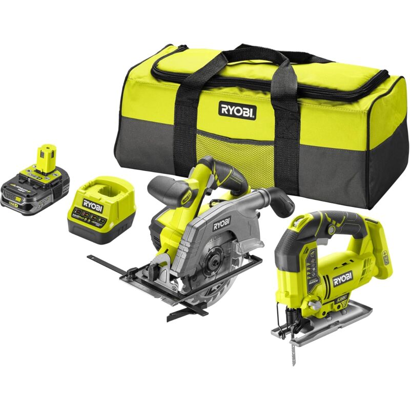 foto del prodotto ryobi confezione 2 utensili sega circolare 18 v one r18cs 0 seghetto alternativo 18 v one r18js 0 batteria 2,5 ah caricabatterie