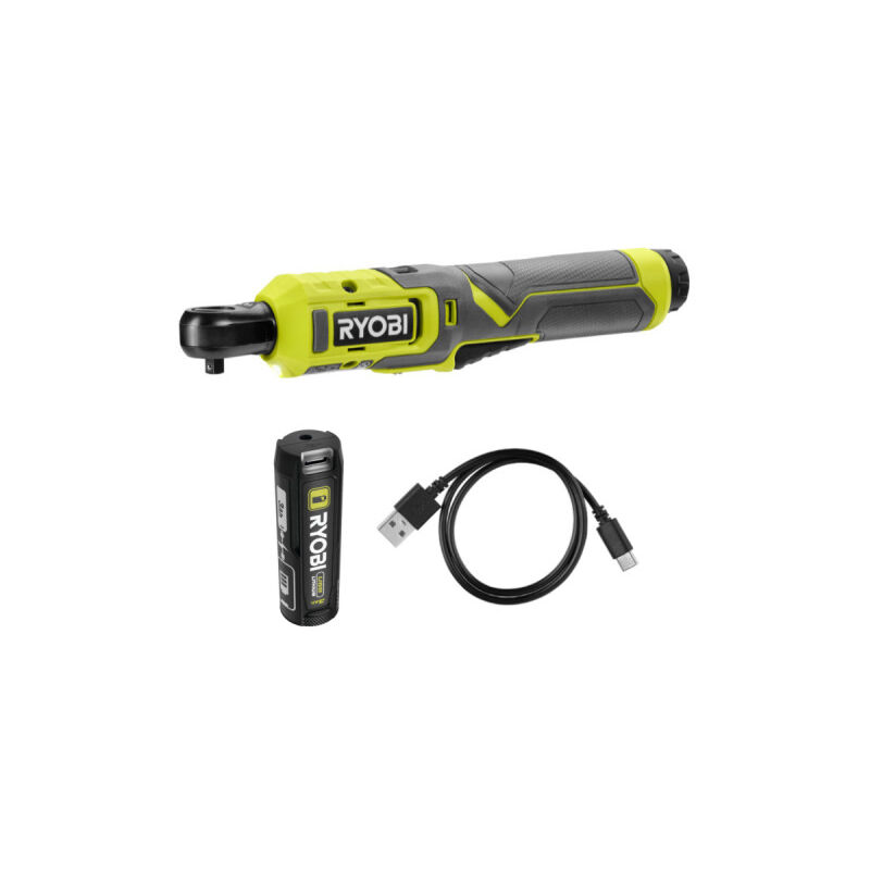 foto del prodotto ryobi confezione 4v chiave a cricchetto rr14w4 0 1 4 1 batteria 3,0ah cavo usb
