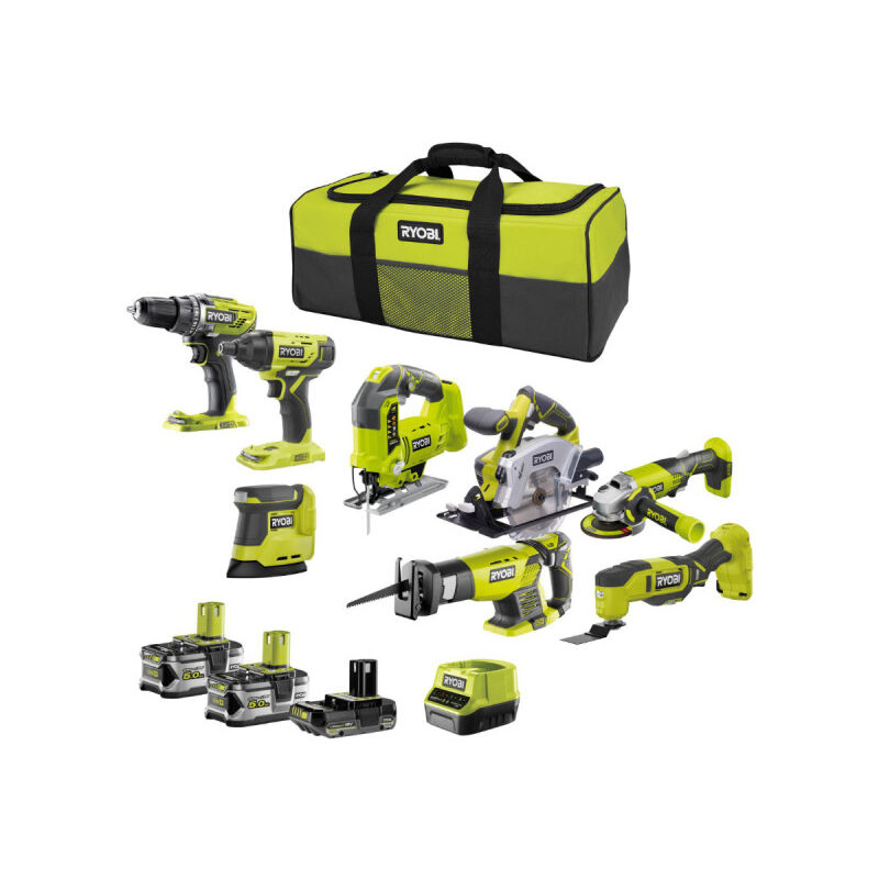 foto del prodotto ryobi confezione combo 8 utensili 2 batterie 5.0ah e 1 batteria 2.0ah 1 caricatore r18ck8 3552sl