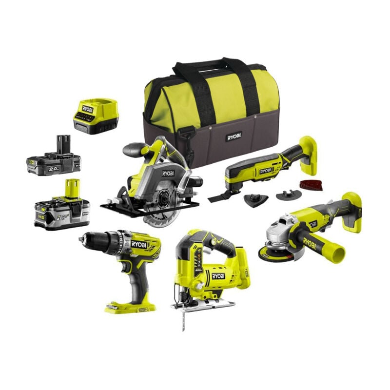 foto del prodotto ryobi - confezione completa di 5 utensili - 2 batterie 2.0ah e 4.0ah - 1 caricatore - r18ck5a-242s