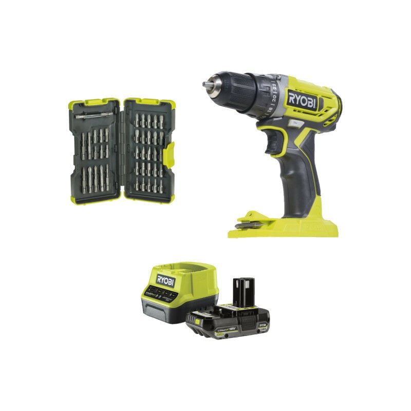 foto del prodotto ryobi confezione drill driver r18dd2 0 18v oneplus 1 batteria 2.0ah 1 caricabatterie rapido rc18120 120 valigett