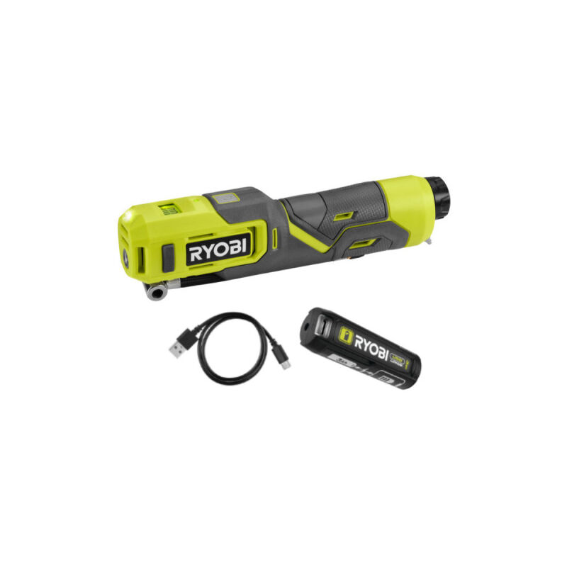 foto del prodotto ryobi confezione gonfiatore 4v ri4 0 6,9 bar 1 batteria 3,0ah 1 cavo usb