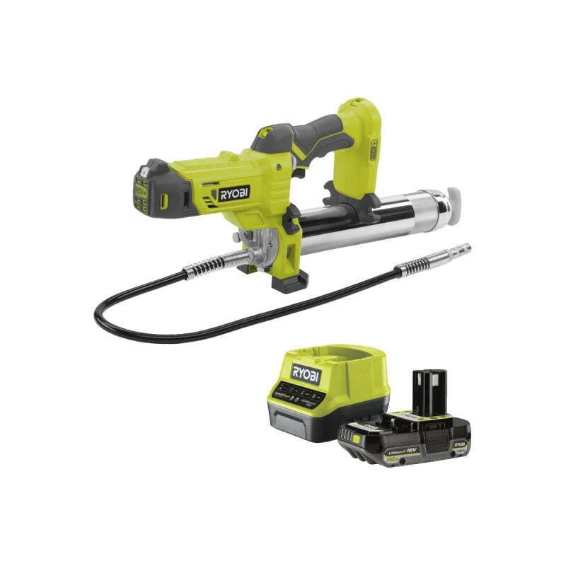 foto del prodotto ryobi confezione ingrassatore 18v r18gg 0 1 batteria 2.0ah 1 caricatore rapido rc18120 120