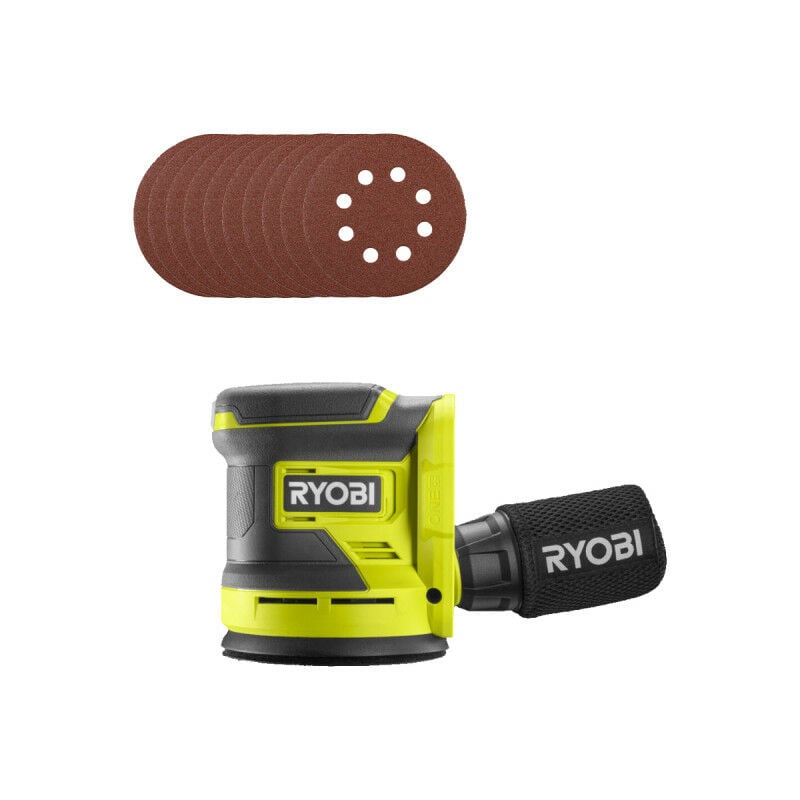 foto del prodotto ryobi confezione levigatrice eccentrica rros18 0 18v oneplus senza batteria e caricabatterie 10 fogli abrasivi 