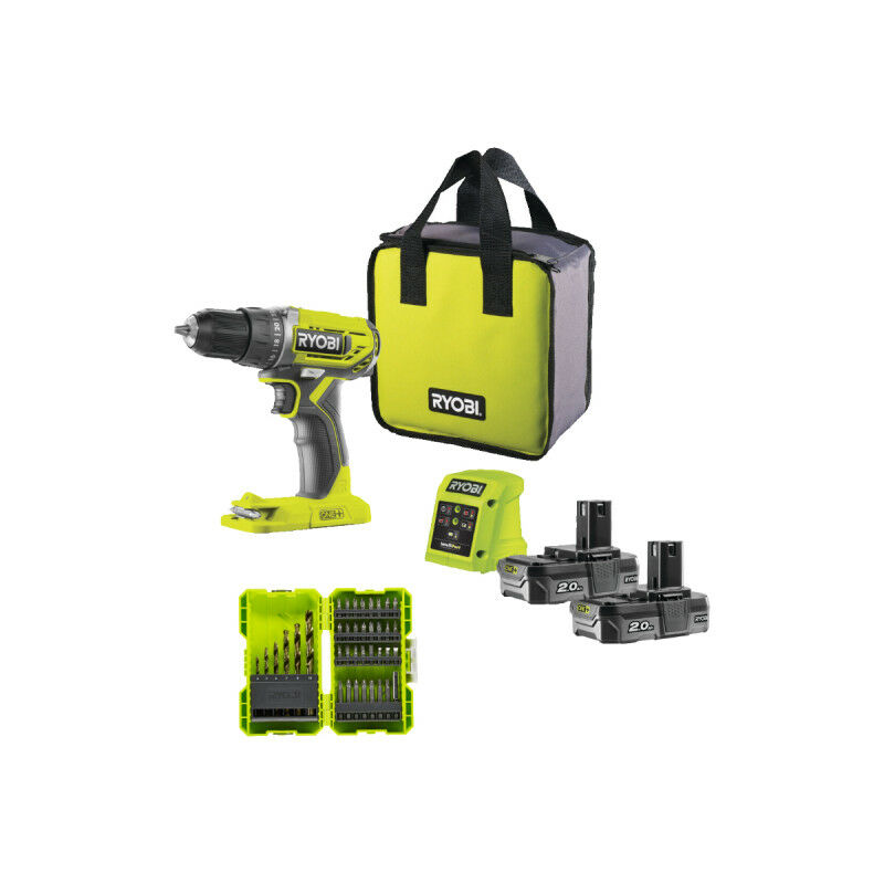 foto del prodotto ryobi confezione r18dd2 220s 18v one plus 2 batterie 2,0ah caricabatterie valigetta antiurto impilabile 38 acc