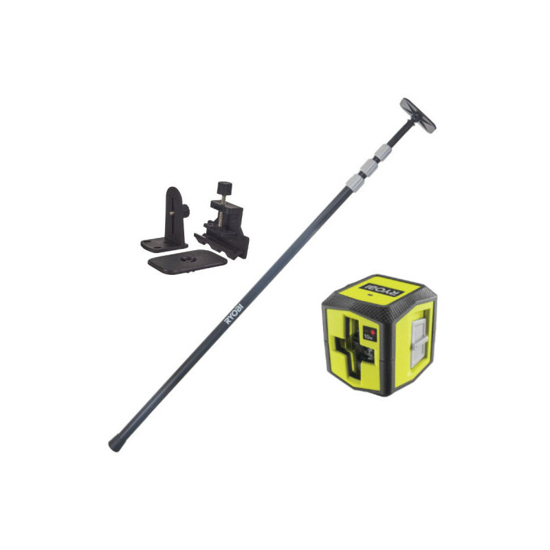 foto del prodotto ryobi confezione red cross laser portata 10m precisione 0,5mm rbcllr1 asta telescopica 320cm rbcltp1