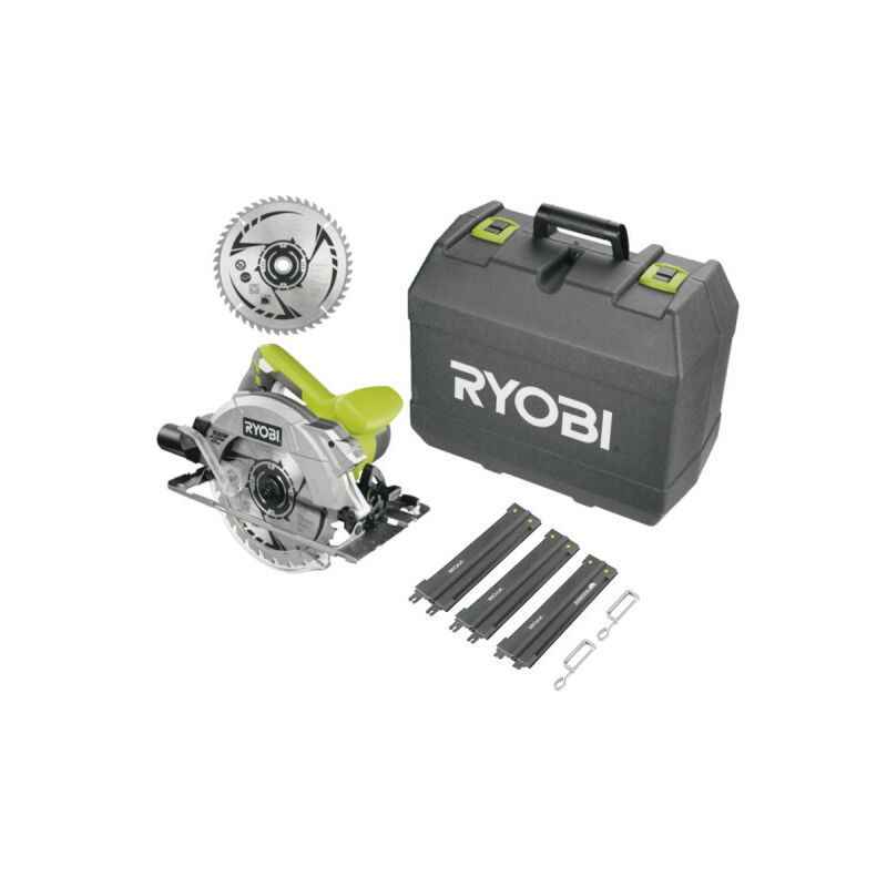 foto del prodotto ryobi confezione sega circolare rcs1600 k2b 1600w 66mm 1 lama 48 denti 1 lama 24 denti guida di taglio rak03