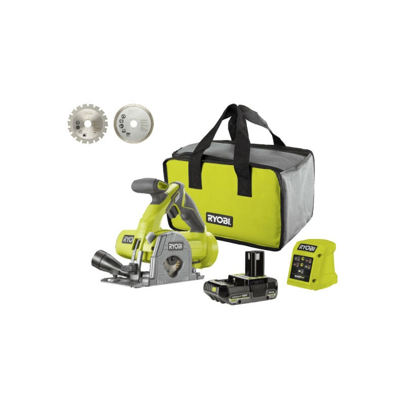 foto del prodotto ryobi confezione sega multimateriale r18mms 120s 18v oneplus 85 mm 1 batteria 2,0 ah 1 caricatore kit 2 lame